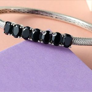 Natural Thai Black Spinel Bangle Bracelet in Platinum Bond, 8in, 11.25ctw